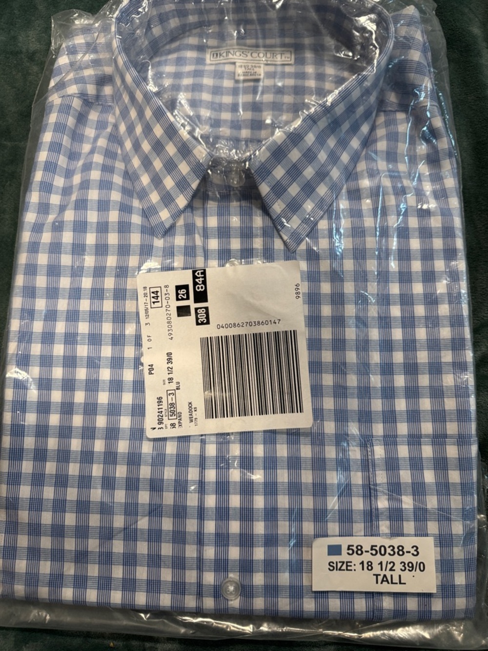King's Collection Light Blue Check Dress Shirt - Men's